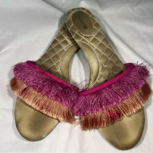 ✨🌸Birdies  Pink & Orange Sparrow Fringe Sandal Slippers Size 8 ✨🌸